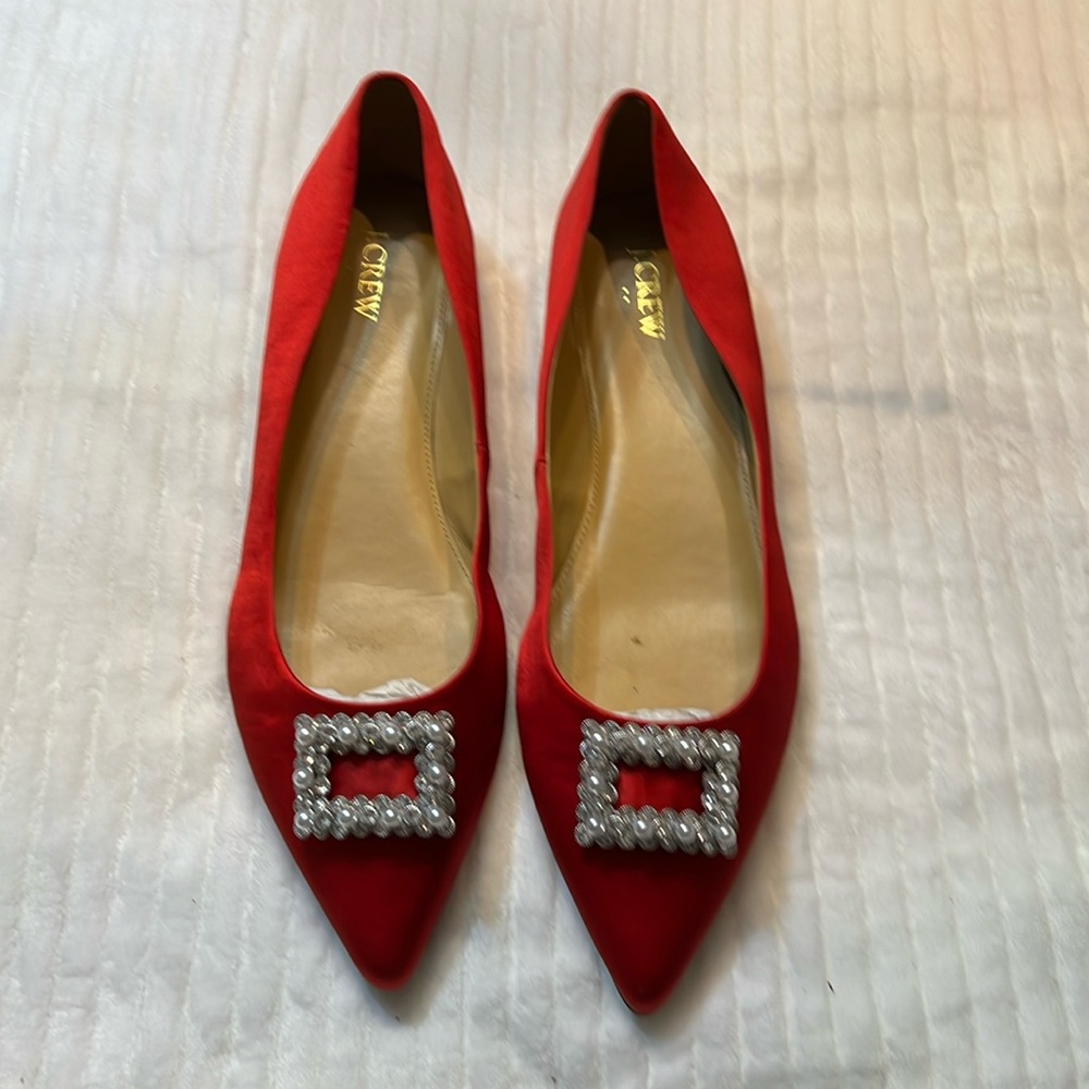 J Crew Deep Ruby flats with crystal buckle size 12